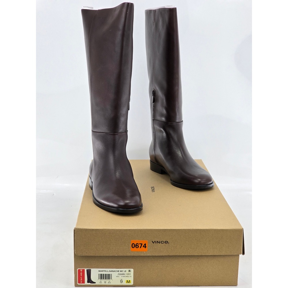 Vince Martell Knee High Boots Women Size 9 Brown Leather Wide Calf -‎ New
